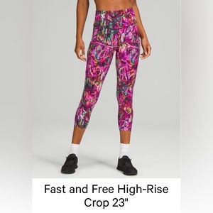 Lululemon Fast and Free High Rise Crop 23”, Pink, Pockets!
